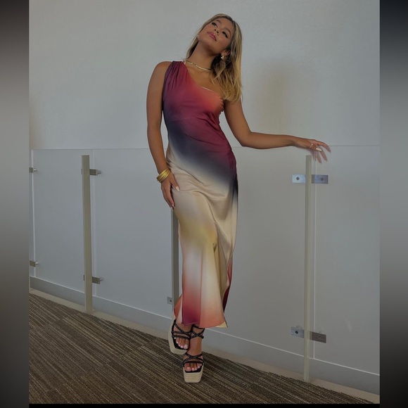 NWT ZARA sz. XS, S SATIN TIE-DYE PRINT ASYMMETRIC DRESS 8610/171 - Picture 2 of 5